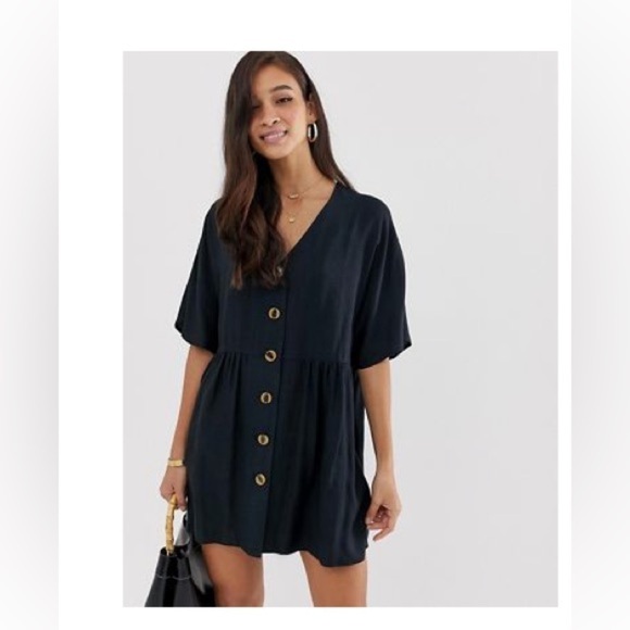 ASOS V Neck Smock Button Through Mini Dress - Picture 5 of 5
